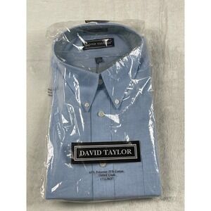 David Taylor Mens Blue Oxford Cloth Dress Shirt Long Sleeve 17.5 36/37 New NIP
